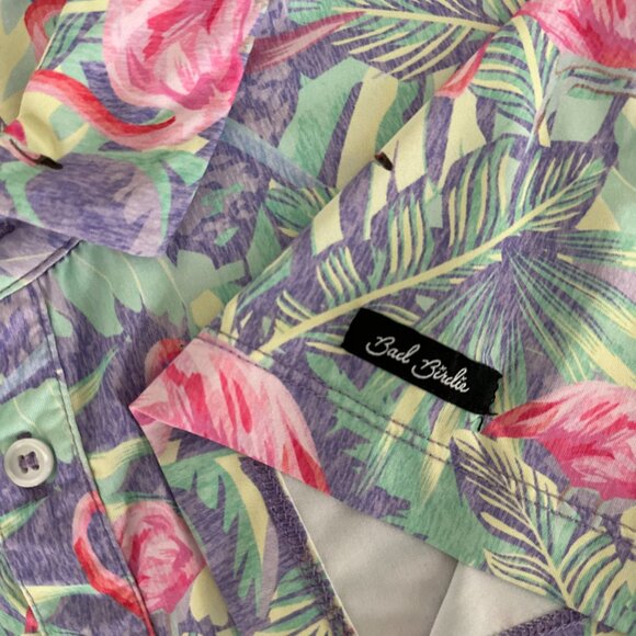 Bad Birdie Mens Performance Polo Mingos Tropical Flamingos Authentic Bad Birdie - Picture 5 of 9